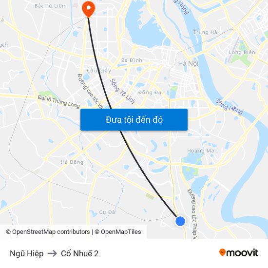 Ngũ Hiệp to Cổ Nhuế 2 map