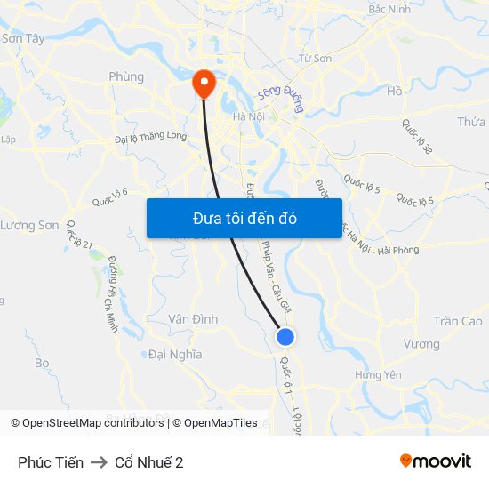 Phúc Tiến to Cổ Nhuế 2 map