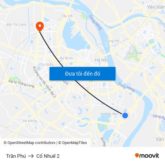 Trần Phú to Cổ Nhuế 2 map