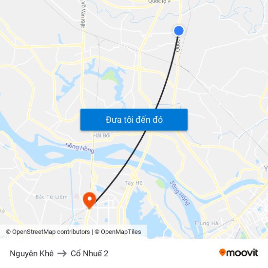 Nguyên Khê to Cổ Nhuế 2 map