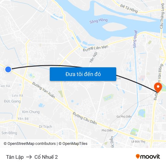 Tân Lập to Cổ Nhuế 2 map