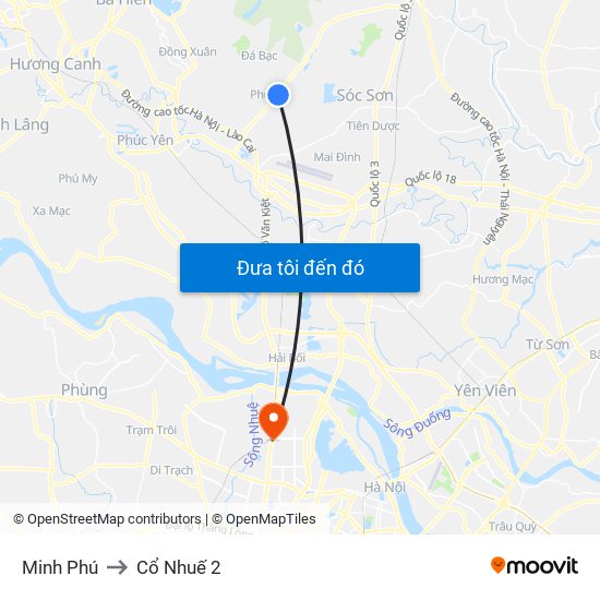 Minh Phú to Cổ Nhuế 2 map