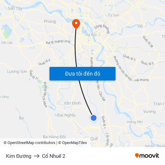 Kim Đường to Cổ Nhuế 2 map