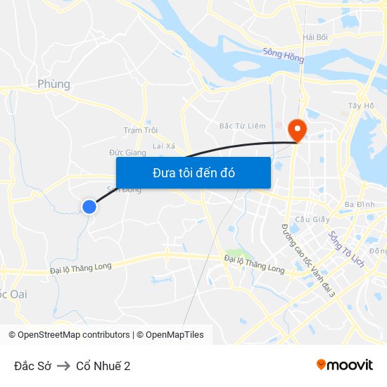 Đắc Sở to Cổ Nhuế 2 map