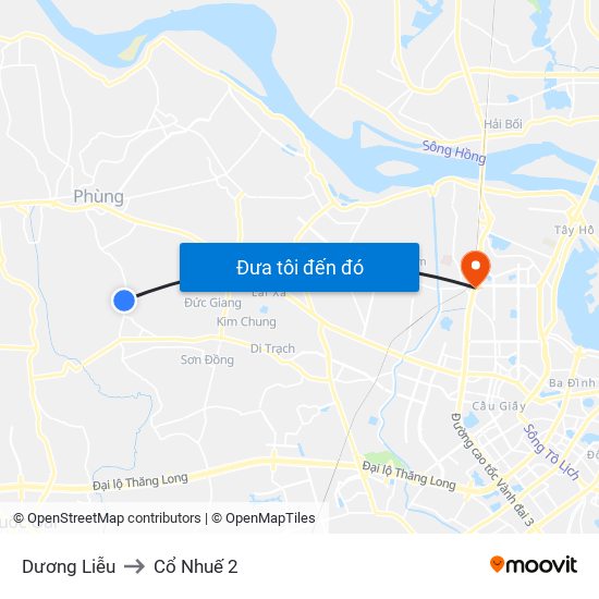 Dương Liễu to Cổ Nhuế 2 map