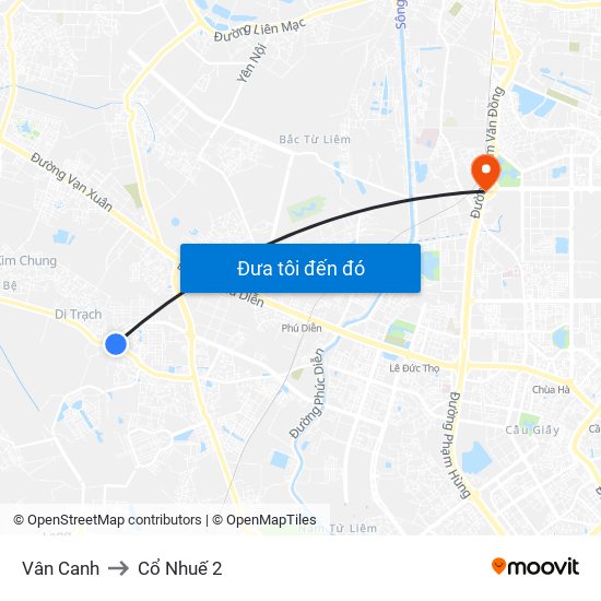 Vân Canh to Cổ Nhuế 2 map