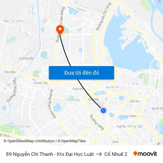 89 Nguyễn Chí Thanh - Ktx Đại Học Luật to Cổ Nhuế 2 map