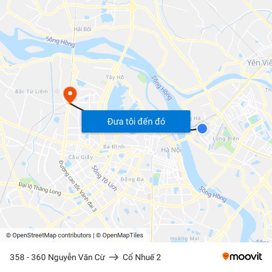 358 - 360 Nguyễn Văn Cừ to Cổ Nhuế 2 map