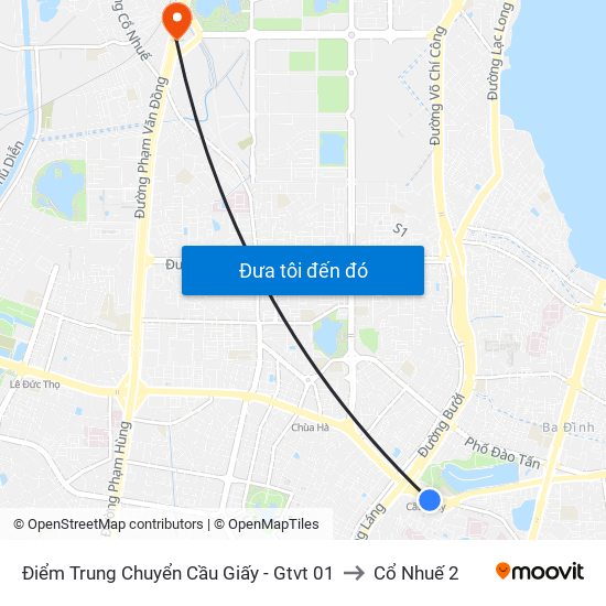 Điểm Trung Chuyển Cầu Giấy - Gtvt 01 to Cổ Nhuế 2 map
