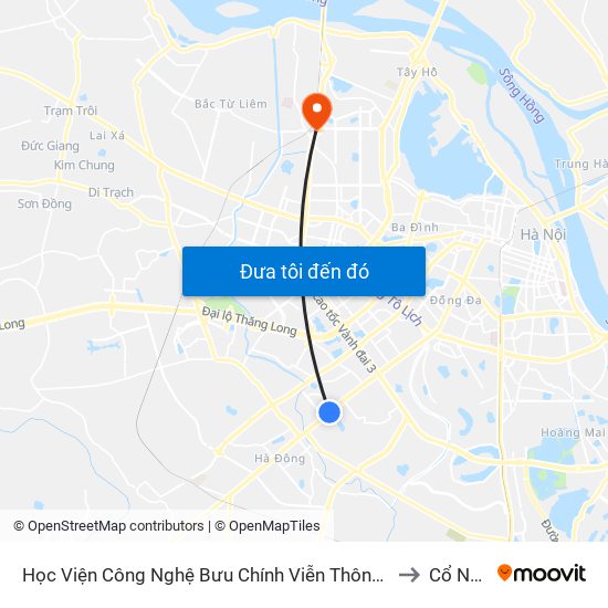 Học Viện Công Nghệ Bưu Chính Viễn Thông - Trần Phú (Hà Đông) to Cổ Nhuế 2 map