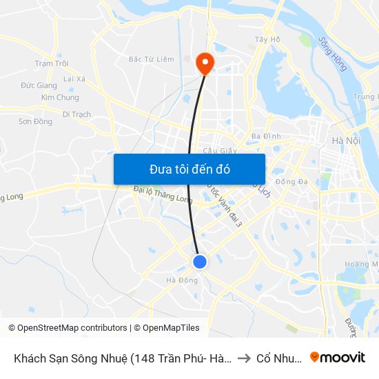 Khách Sạn Sông Nhuệ (148 Trần Phú- Hà Đông) to Cổ Nhuế 2 map
