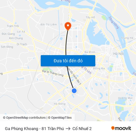 Ga Phùng Khoang - 81 Trần Phú to Cổ Nhuế 2 map