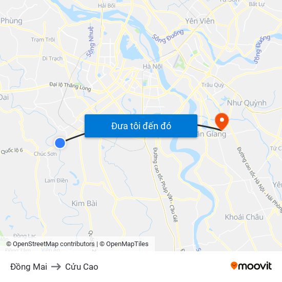 Đồng Mai to Cửu Cao map