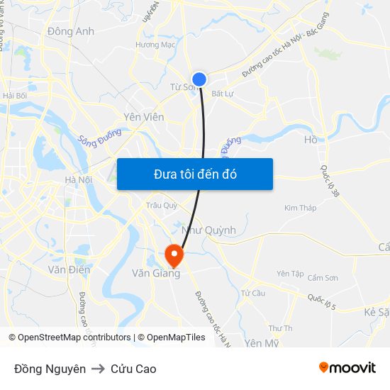 Đồng Nguyên to Cửu Cao map