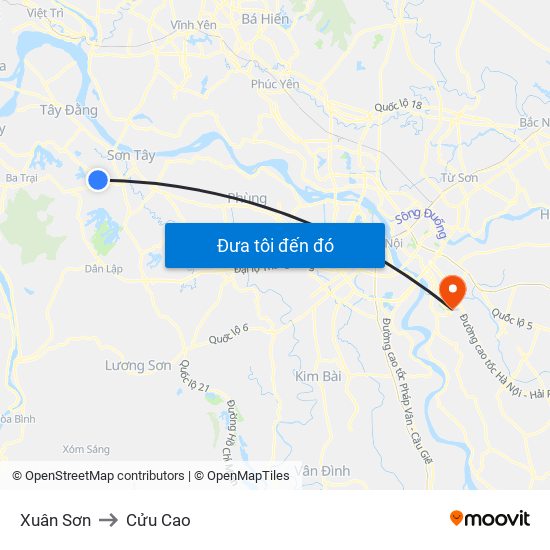 Xuân Sơn to Cửu Cao map