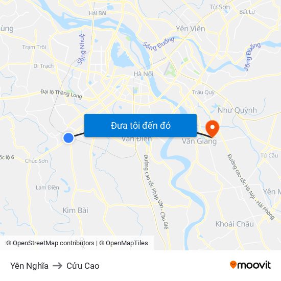 Yên Nghĩa to Cửu Cao map