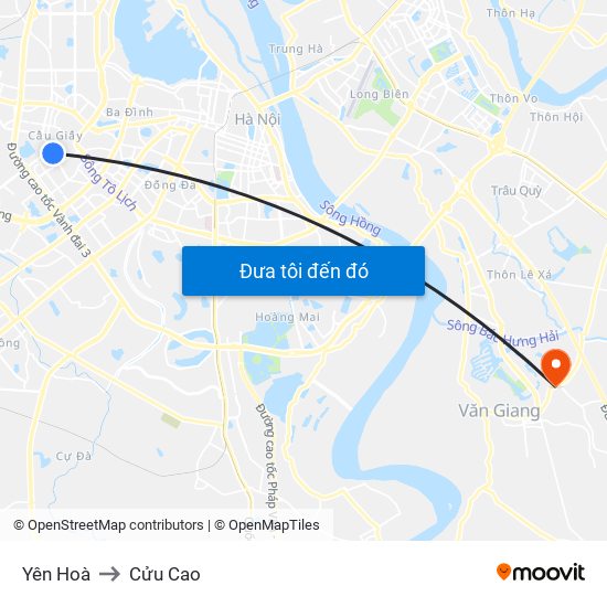 Yên Hoà to Cửu Cao map