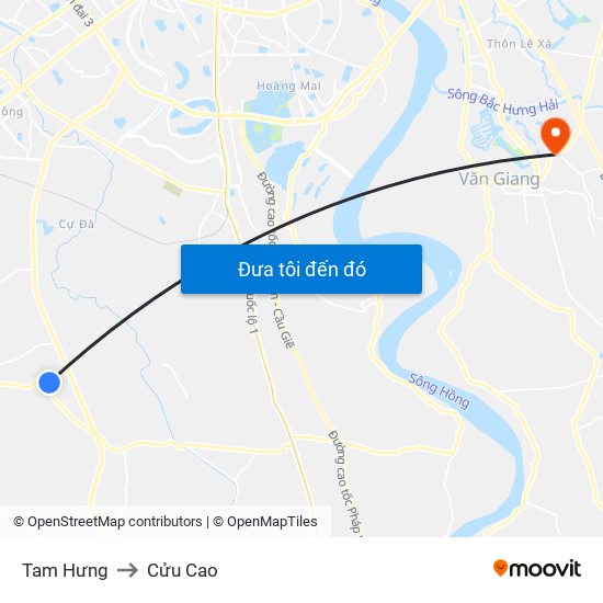 Tam Hưng to Cửu Cao map