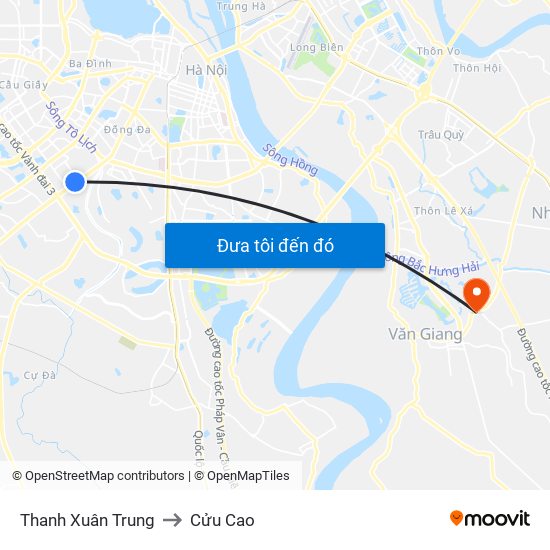 Thanh Xuân Trung to Cửu Cao map