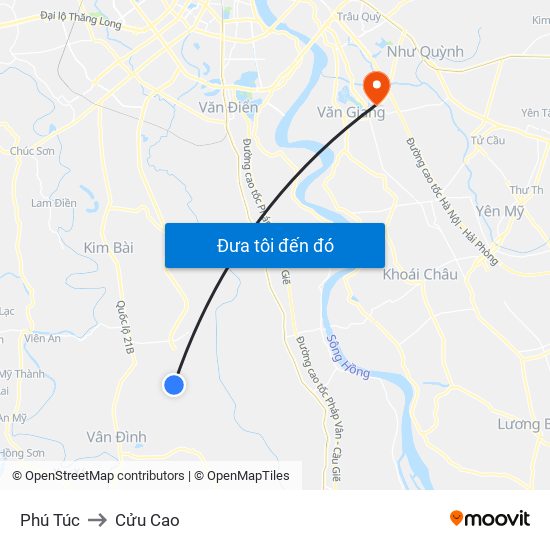 Phú Túc to Cửu Cao map