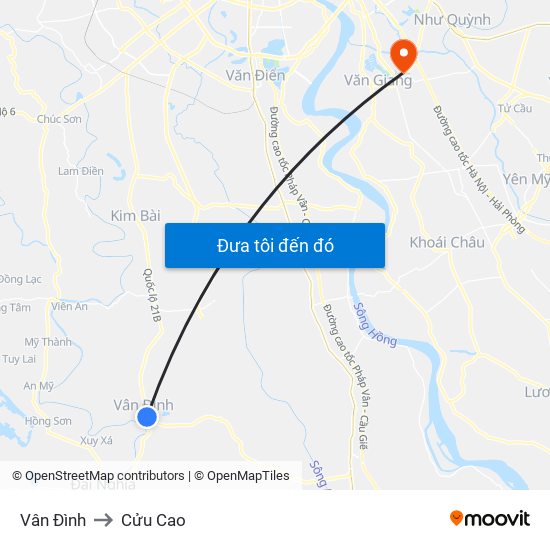 Vân Đình to Cửu Cao map