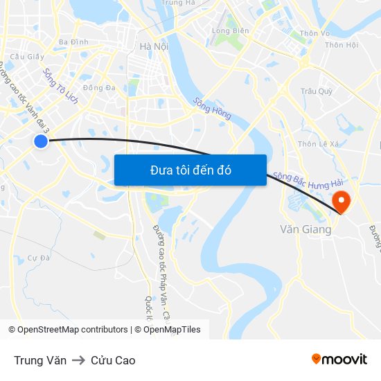 Trung Văn to Cửu Cao map