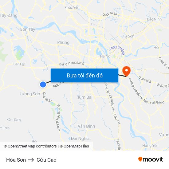 Hòa Sơn to Cửu Cao map