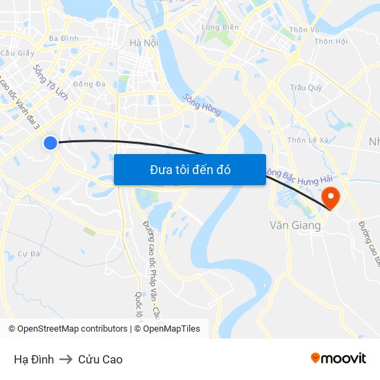 Hạ Đình to Cửu Cao map