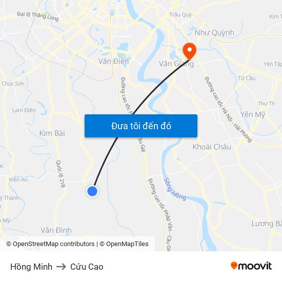 Hồng Minh to Cửu Cao map