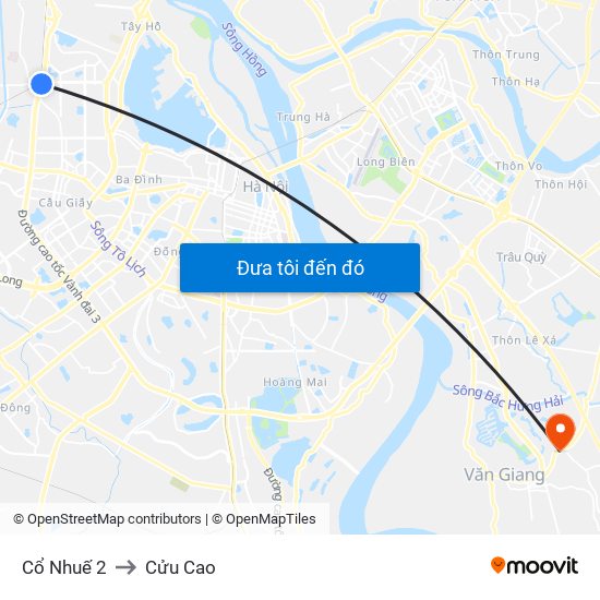 Cổ Nhuế 2 to Cửu Cao map