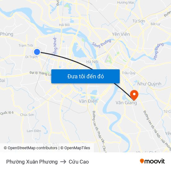 Phường Xuân Phương to Cửu Cao map