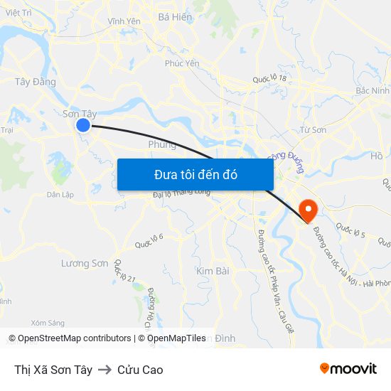 Thị Xã Sơn Tây to Cửu Cao map