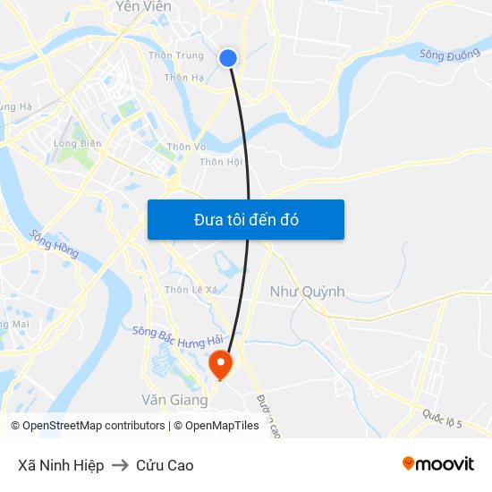 Xã Ninh Hiệp to Cửu Cao map