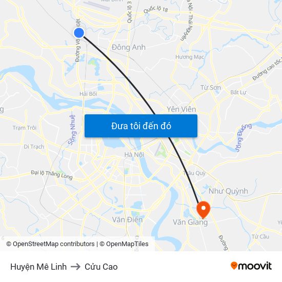 Huyện Mê Linh to Cửu Cao map