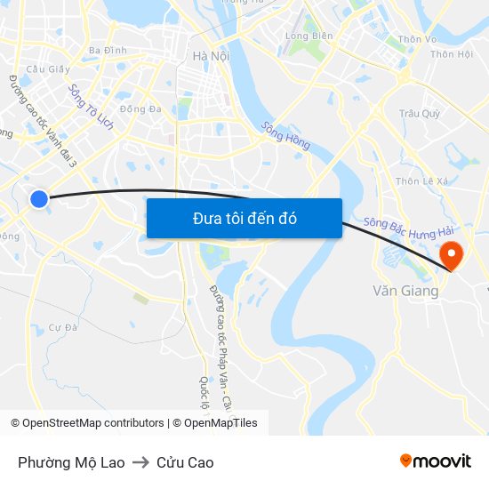 Phường Mộ Lao to Cửu Cao map