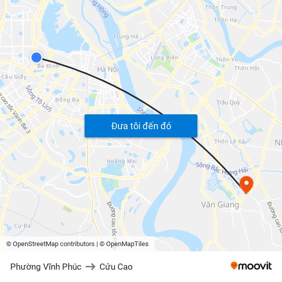 Phường Vĩnh Phúc to Cửu Cao map