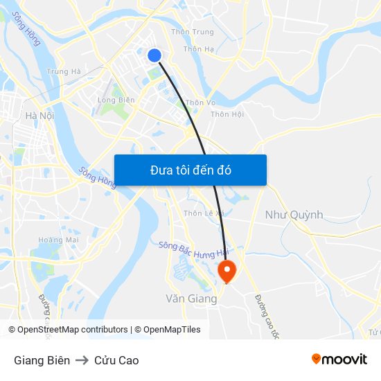 Giang Biên to Cửu Cao map