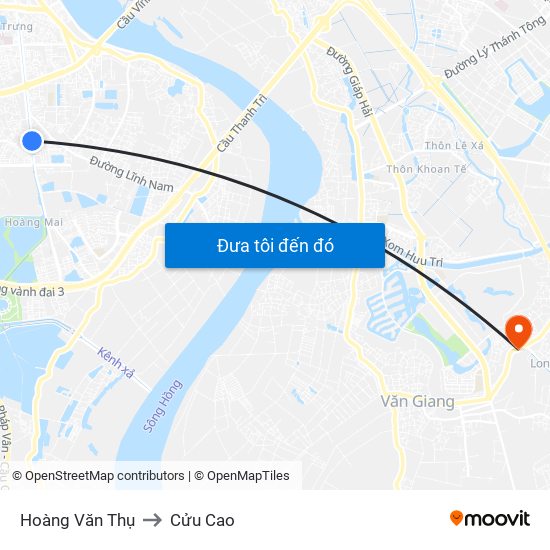 Hoàng Văn Thụ to Cửu Cao map