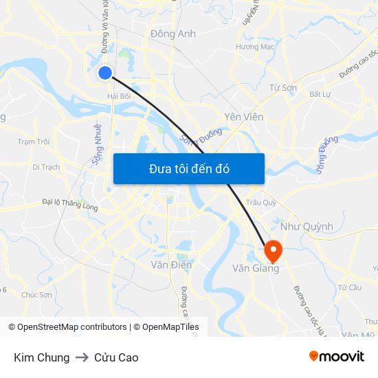 Kim Chung to Cửu Cao map