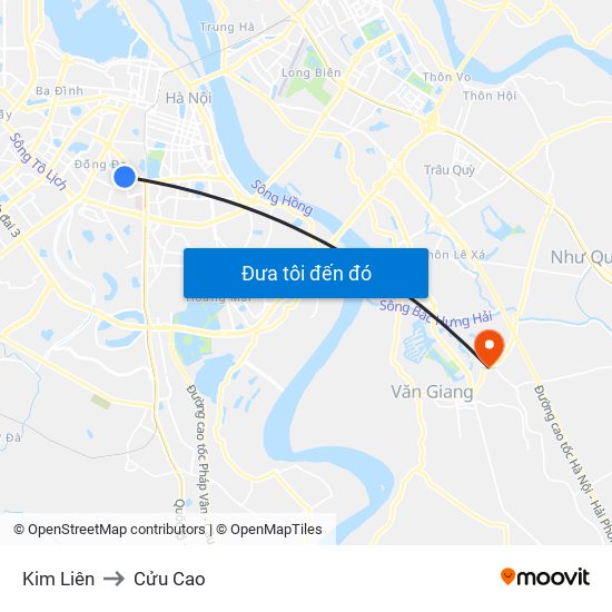 Kim Liên to Cửu Cao map