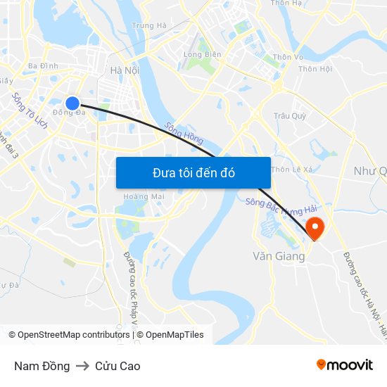 Nam Đồng to Cửu Cao map