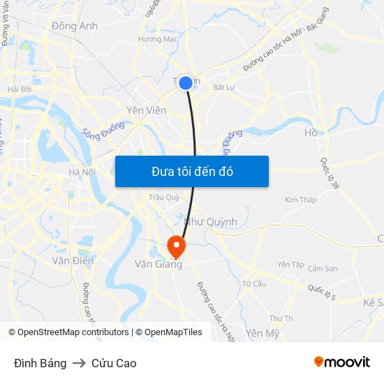 Đình Bảng to Cửu Cao map