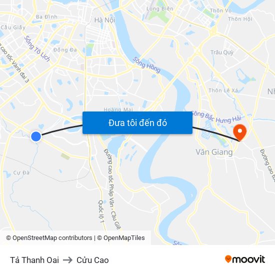 Tả Thanh Oai to Cửu Cao map