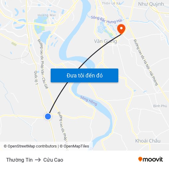 Thường Tín to Cửu Cao map