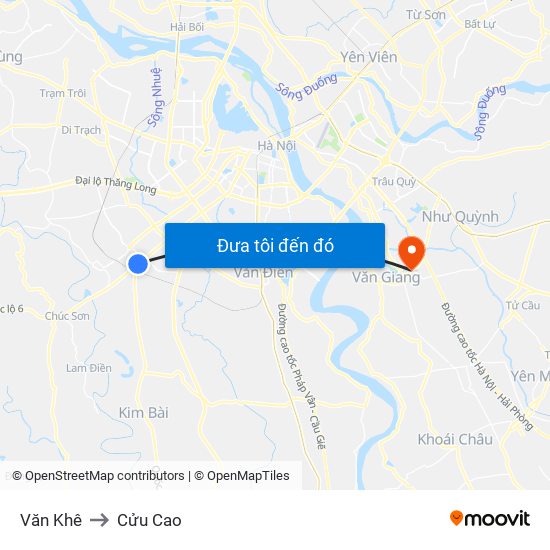 Văn Khê to Cửu Cao map