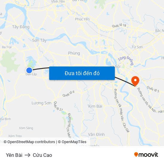 Yên Bài to Cửu Cao map