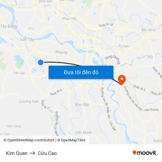 Kim Quan to Cửu Cao map