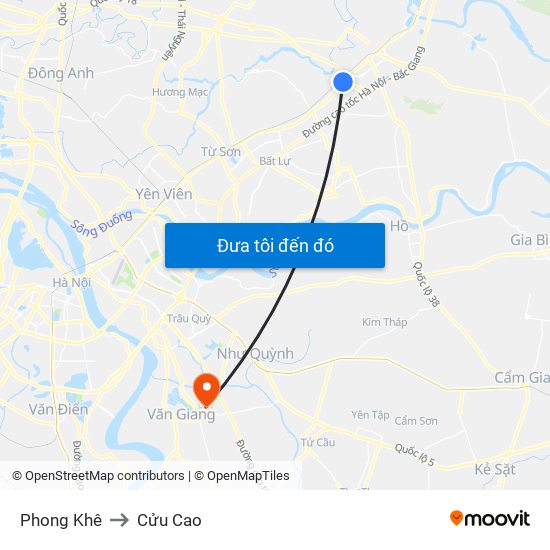 Phong Khê to Cửu Cao map