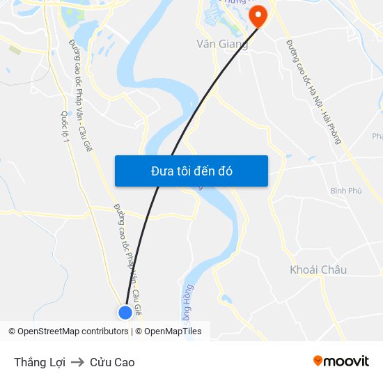 Thắng Lợi to Cửu Cao map