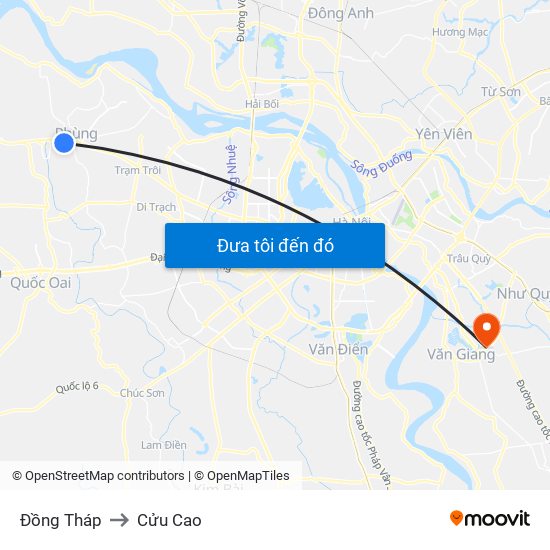 Đồng Tháp to Cửu Cao map